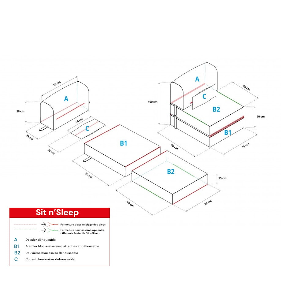 Chauffeuse modulable d'intérieur "Sit'n Sleep"