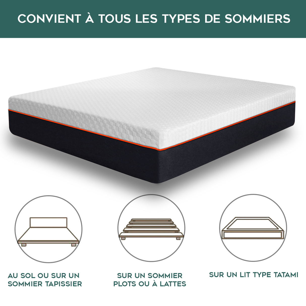 Matelas XXL | 32 cm | Mémoire de forme et mousse Haute Résilience | Déhoussable | Soutien morphologique